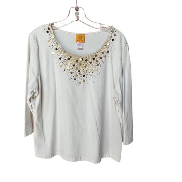 Ruby Rd Womens Gold Sequin Long Sleeve Top & Pants Set Cotton/Spandex XL / 14 - Picture 2 of 14